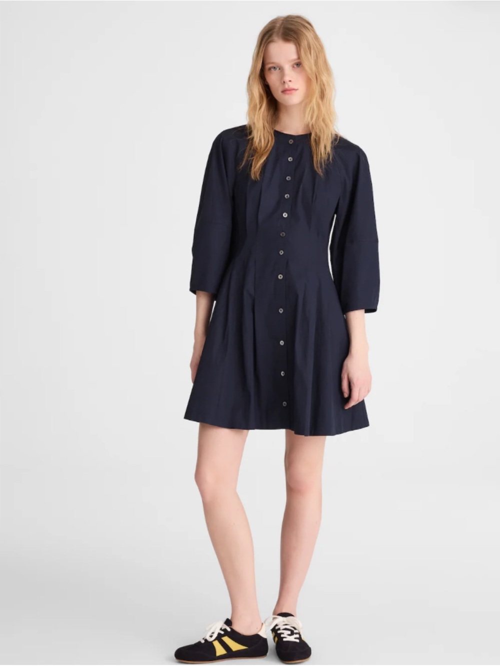 Madewell Sculptural-Sleeve Pleated Mini Dress Navy Blue 00 NEW Dark Academia